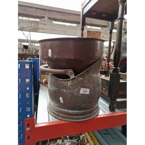 270 - A brass coal bucket and a brass funnel