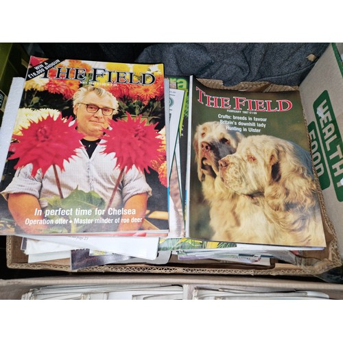 98 - Five boxes of assorted magazines, Home & Garden, Ideal Home, The Field etc