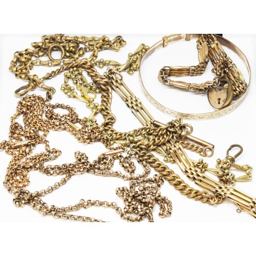 179 - Assorted yellow metal jewellery comprising bracelets and chains.