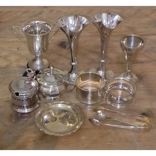 267 - Assorted hallmarked silver including napkin rings, vases, mustards etc.