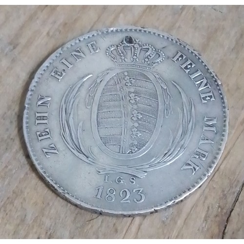 284 - Silver thaler, Saxony, Friedrich Augustus, 1823, 27.8g, 38.5mm diameter.