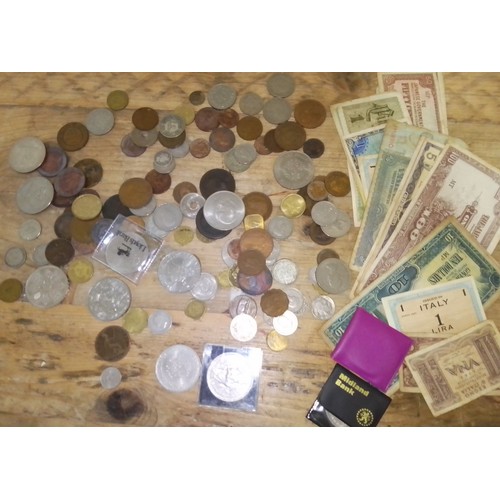 293 - A tray of assorted GB & world coins and banknotes