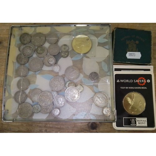 301 - A tray of assorted GB coins to include a 1951 festival of Britain crown & some silver etc.