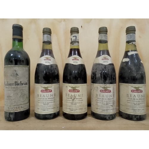 144 - Four bottles of Calvet 1976 Beaune and a bottle of 1970 Chateau La Tour Bicheau.