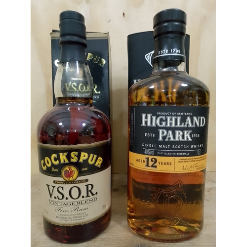 145 - Cockspur V.S.O.R Garfield Sobers Special Edition rum, 750ml, boxed, together with a Highland Park si... 