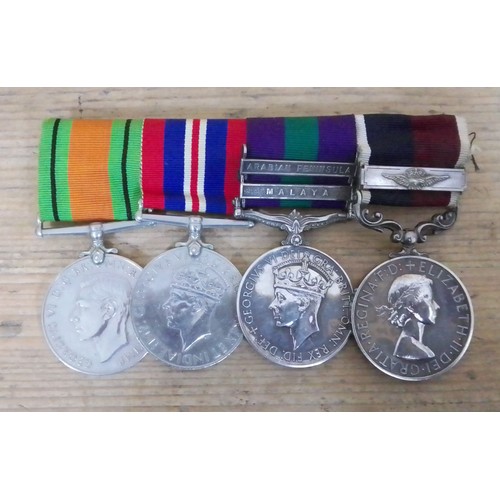 187 - RAF WWII and post war group of four comprising Defence, 1939-45 War, General Service with Arabian Pe... 