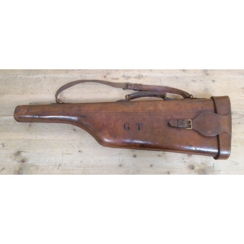 207 - A brown leather leg of mutton shotgun case.