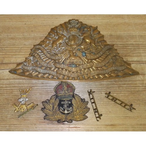 202 - A 12th (Prince of Wales Royal) Lancers triangular brass lance cap plate 1905-1914, battle honours up... 