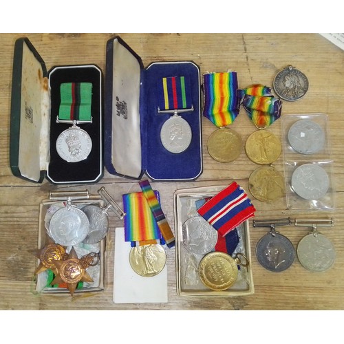 213 - Assorted medals, WWI and later, including a re-strike pair and a Victoria Mediterranean copy etc.