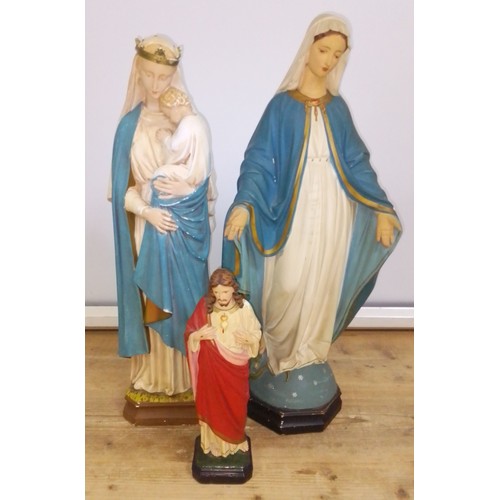 432 - Two large religious plaster figures and another, tallest 65cm.