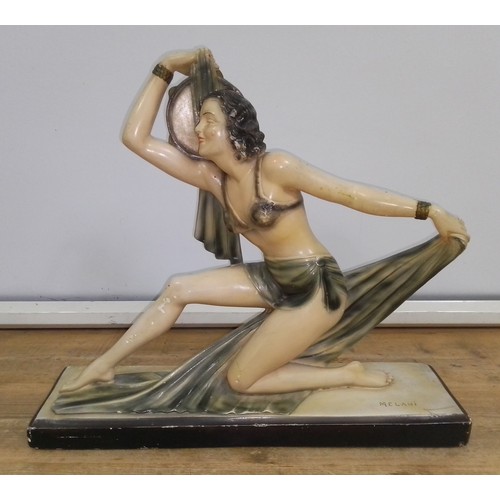 433 - A large Art Deco plaster model depicting a semi-nude female dancer, after Salvatore Melani, bearing ... 