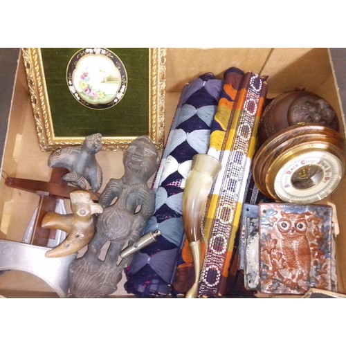 485 - A box of assorted items including South American pottery, a slide viewer, etc etc.