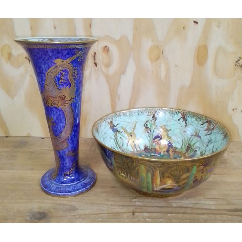 497 - A Wedgwood Fairyland lustre bowl, diameter 23cm, and a Wedgwood lustre vase, height 25cm.