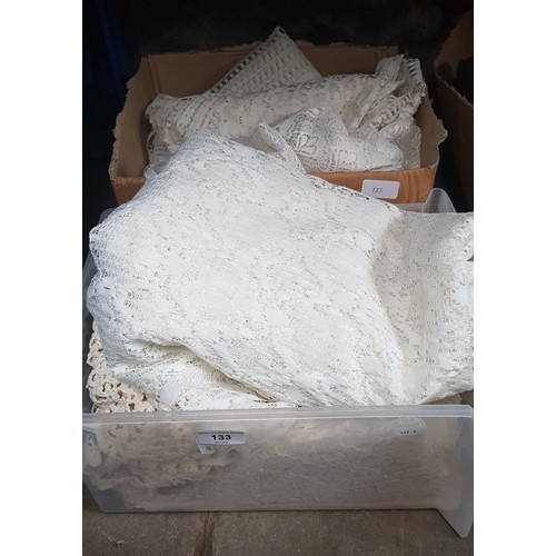 133 - 2 boxes of crochet, linen and lace etc