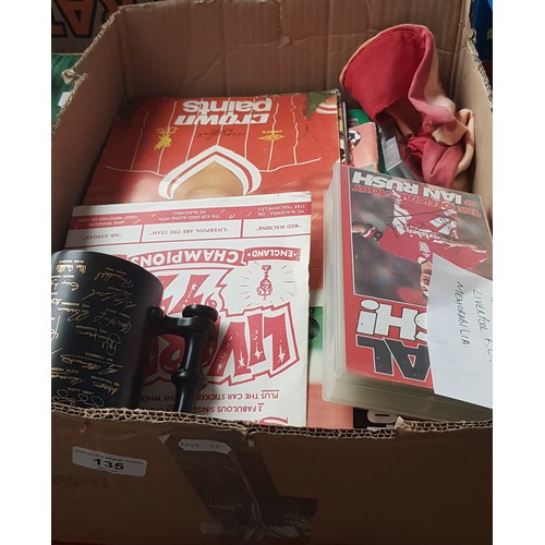 135 - A box of Liverpool FC football memorabilia.