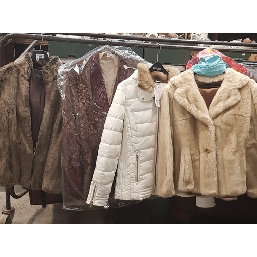 175 - A faux fur jacket, fur stole, smokers jacket, ladies F&F padded jacket and a mink jacket