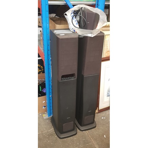 201 - A Sony surround sound system, subwoofer floor standing speakers, satellite speakers and Aves Mercury... 