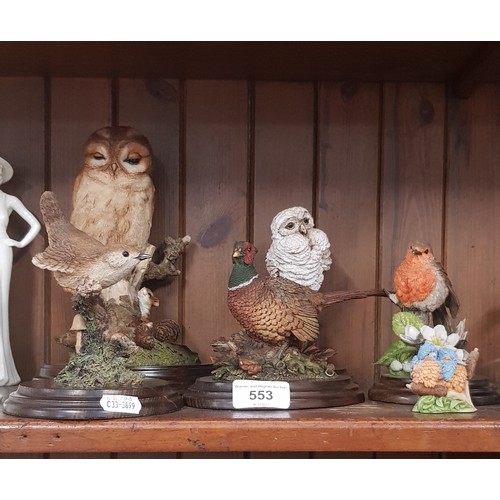 553 - 6 Country Artists birds including Pheasant CA701, Tawny Owl with Mice CA97(23cm high) etc.