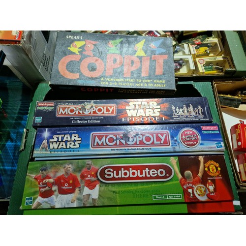 426 - A box of games comprising 2 x Star Wars Monopoly (episode I & episode II), Manchester Unted Subbuteo... 