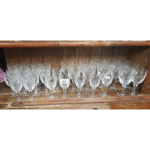 565 - Webb Corbett crystal drinking glasses in two sizes in the Angelique design - 32 glasses in total