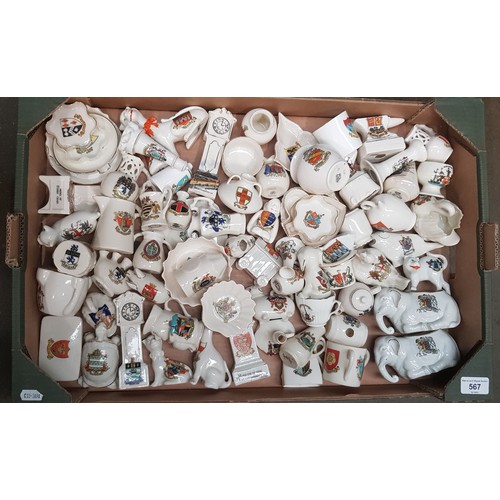 567 - Crested china - approx 75 pieces including Goss, Arcadia, Carlton China etc.