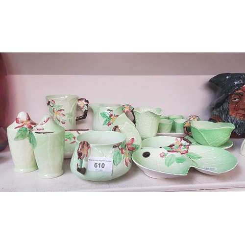 610 - Carlton Ware - 19 pieces in ‘Apple Blossom’ design including a 7 piece set with egg cups and cruet