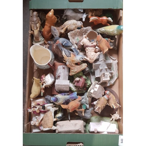 640 - A box of assorted ceramics to include Midwinter, wade, lilliput lane cottages, Beswick