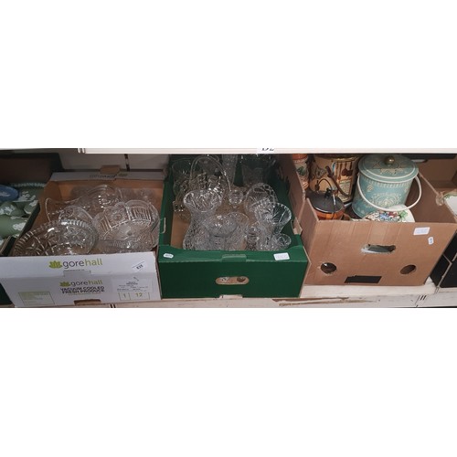 635 - Two boxes of glassware and a box of pottery