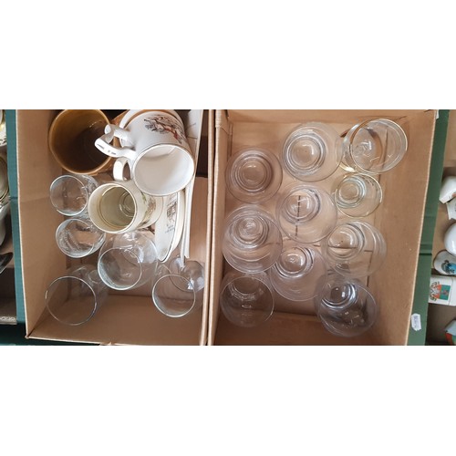 643 - Two small boxes of glass and pottery mugs