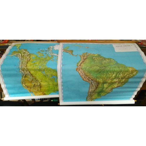 634 - Two Philip's Graphical Relief Wall Maps; North and South America