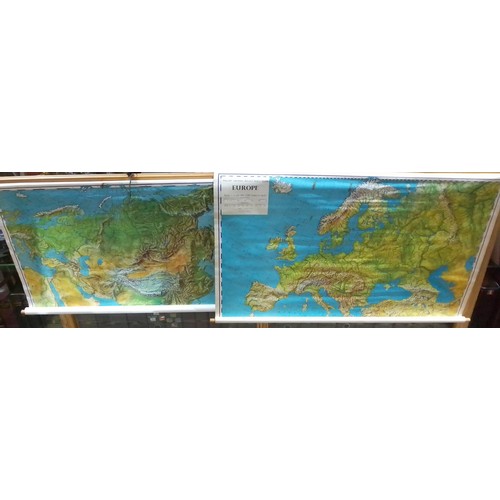 631 - Two Philip's Graphic Relief Wall Maps; Europe and Asia