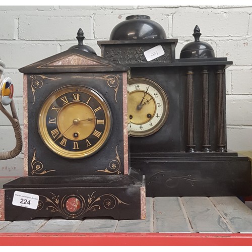 224 - Two black slate mantle clocks.