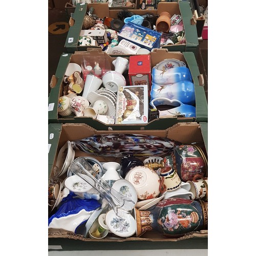 590 - 3 boxes of mixed glass, ceramics etc. including Mason’s, Limoges, Royal Worcester etc.