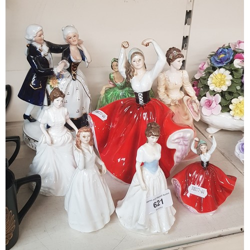 621 - Five Royal Doulton figurines and three others