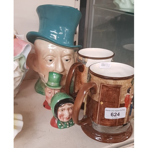 624 - Five pieces of Beswick comprising 1970s limited edition Scrooge tankards, salt and pepper pots & Mic... 