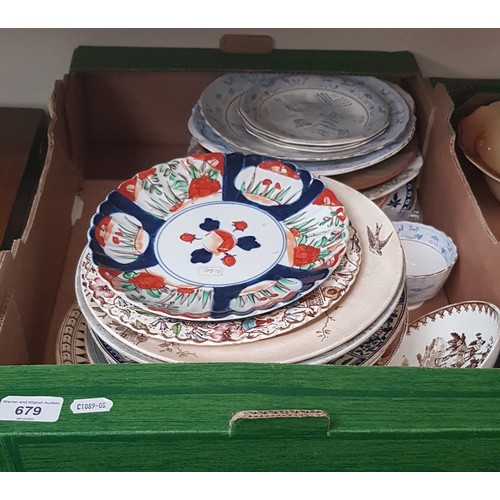 679 - A box of assorted antique mixed pottery