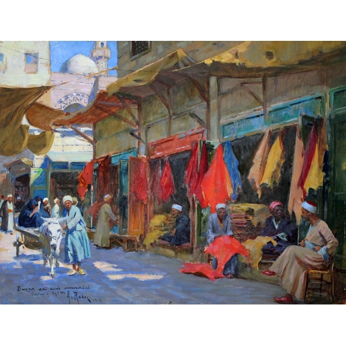 879 - Alberto Rossi (Italian, 1858-1936), 'The Leather Market', oil on board, 47cm x 36cm, inscribed lower... 