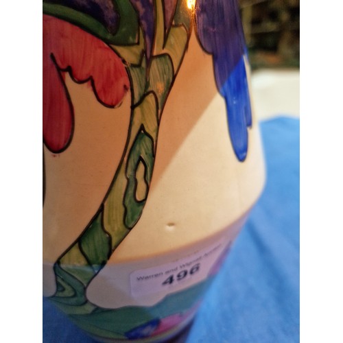 496 - A Clarice Cliff Fantasque Bizarre vase decorated in Rudyard pattern, height 20cm.
