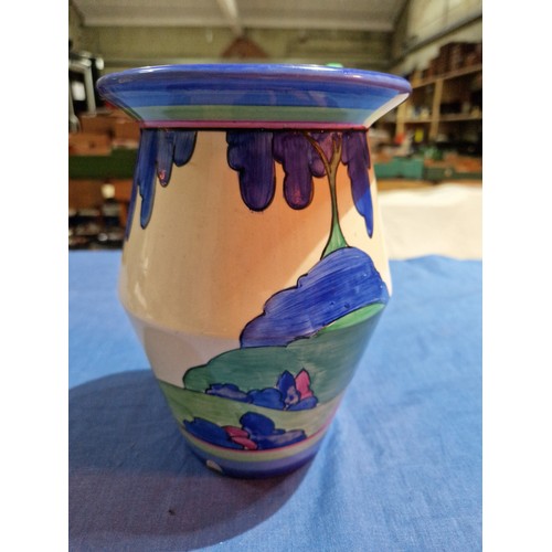 496 - A Clarice Cliff Fantasque Bizarre vase decorated in Rudyard pattern, height 20cm.