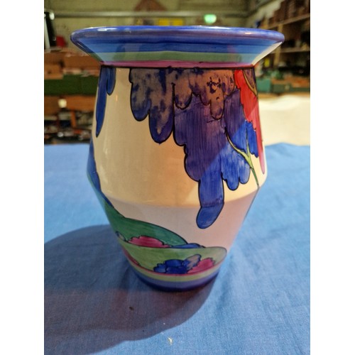 496 - A Clarice Cliff Fantasque Bizarre vase decorated in Rudyard pattern, height 20cm.