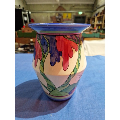496 - A Clarice Cliff Fantasque Bizarre vase decorated in Rudyard pattern, height 20cm.