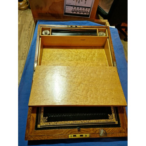 441 - A burr walnut writing slope, length 38.5cm.