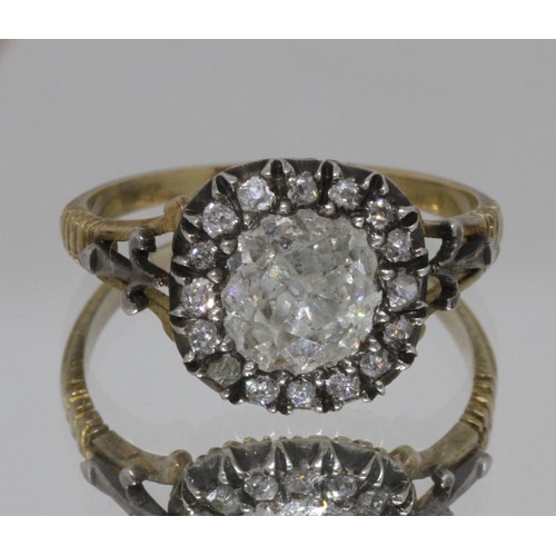 2 - A Georgian diamond cluster ring, the central stone weighing approx. 1ct, surrounded by sixteen melee... 