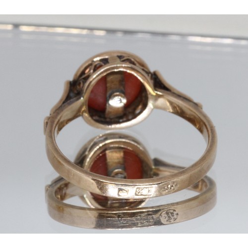 8 - A Polish 14ct gold coral ring, gross wt. 3.7g, size N/O, with associated box.