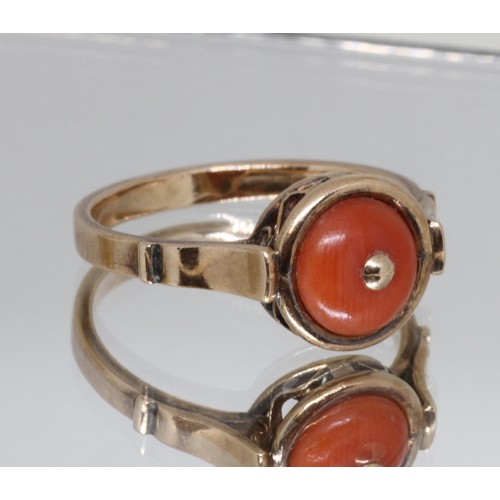 8 - A Polish 14ct gold coral ring, gross wt. 3.7g, size N/O, with associated box.