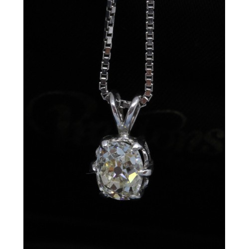 17 - A diamond solitaire pendant, the six claw set old oval cushion cut stone weighing approx. 1.53cts, s... 