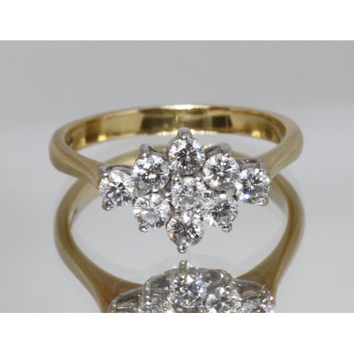 84 - A diamond cluster ring, nine round brilliant cut diamonds weighing approx. 1ct in total, hallmarked ... 