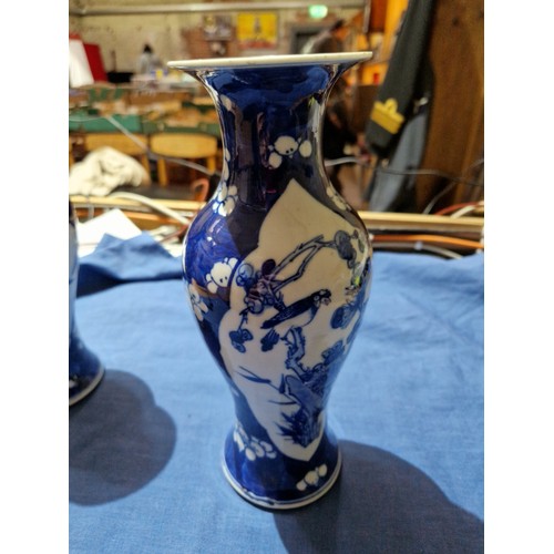 494 - A pair of Chinese porcelain vases, each bearing four character Kangxi mark to base, height 26cm.