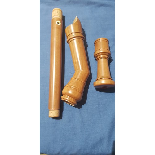 256 - A Yamaha plastic bass recorder and a Coolsma wooden tenor recorder.