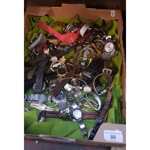 80 - A box of mixed ladies and gents wristwatches.